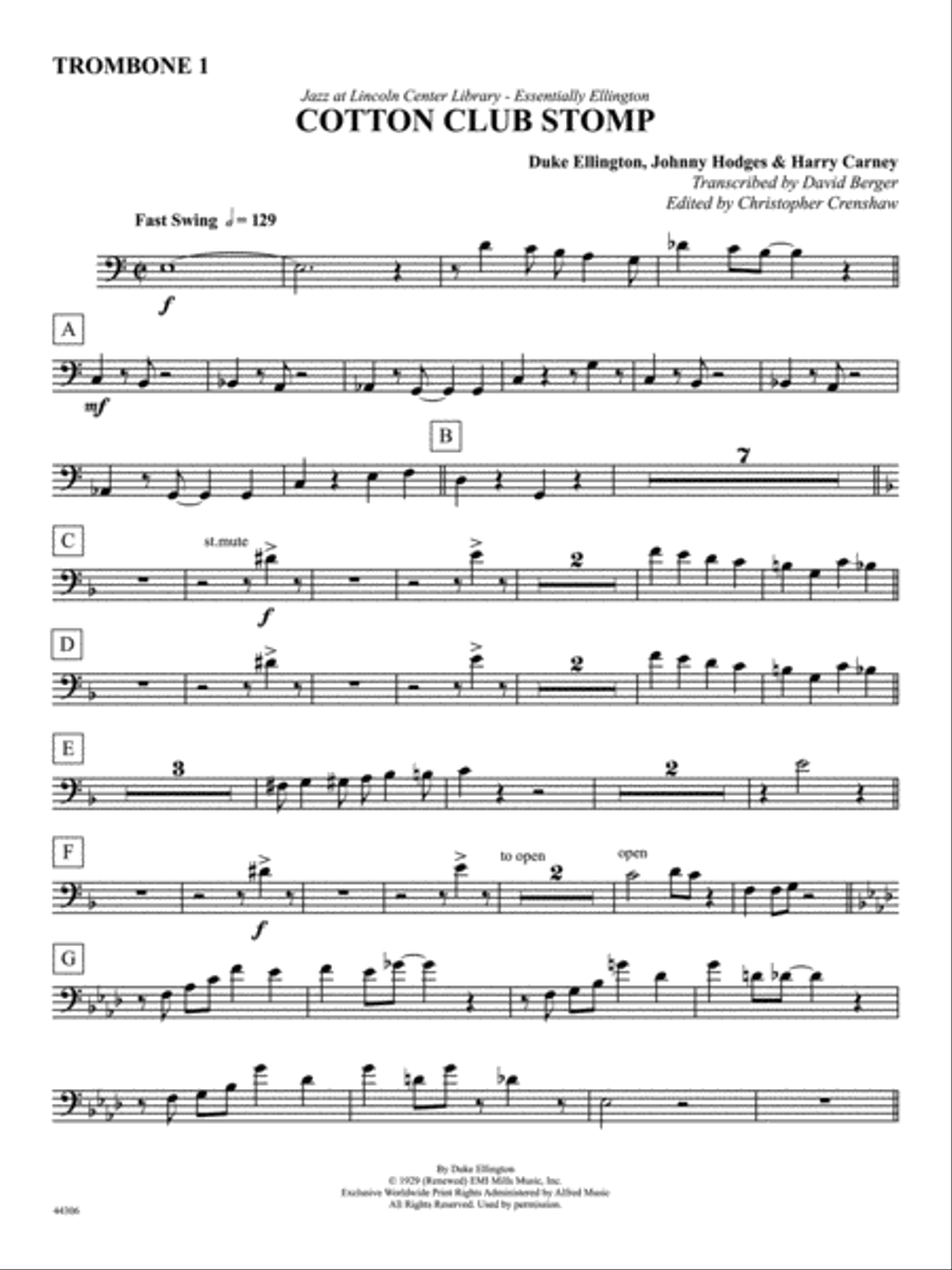 Cotton Club Stomp: 1st Trombone Jazz Ensemble scores gallery preview page 1