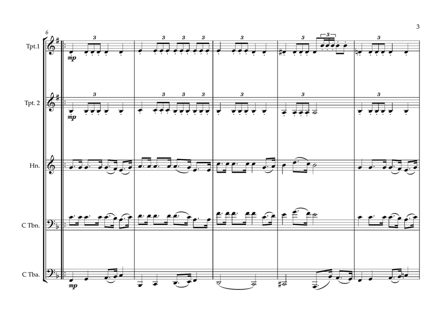 Guinea-Bissau National Anthem (È Pàtria Amada Our Beloved Fatherland) for Brass Quintet Brass Quintet scores gallery preview page 3
