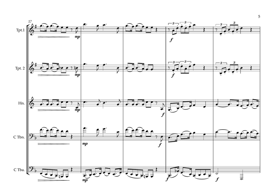 Guinea-Bissau National Anthem (È Pàtria Amada Our Beloved Fatherland) for Brass Quintet Brass Quintet scores gallery preview page 5