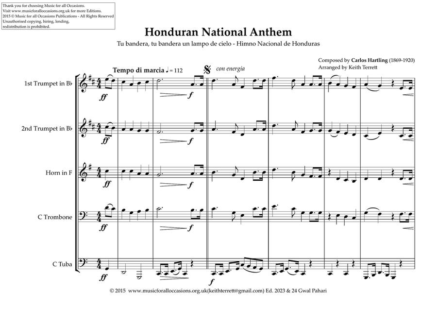 Honduran National Anthem (Himno Nacional de Honduras) for Brass Quintet Brass Quintet scores gallery preview page 2