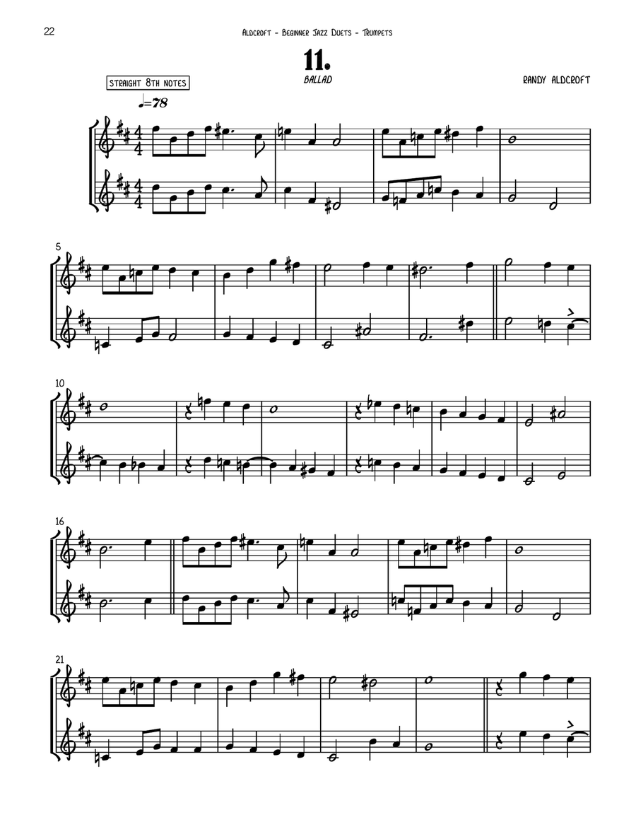 Twelve Beginning Jazz Duets for Trumpets Trumpet Duet scores gallery preview page 4
