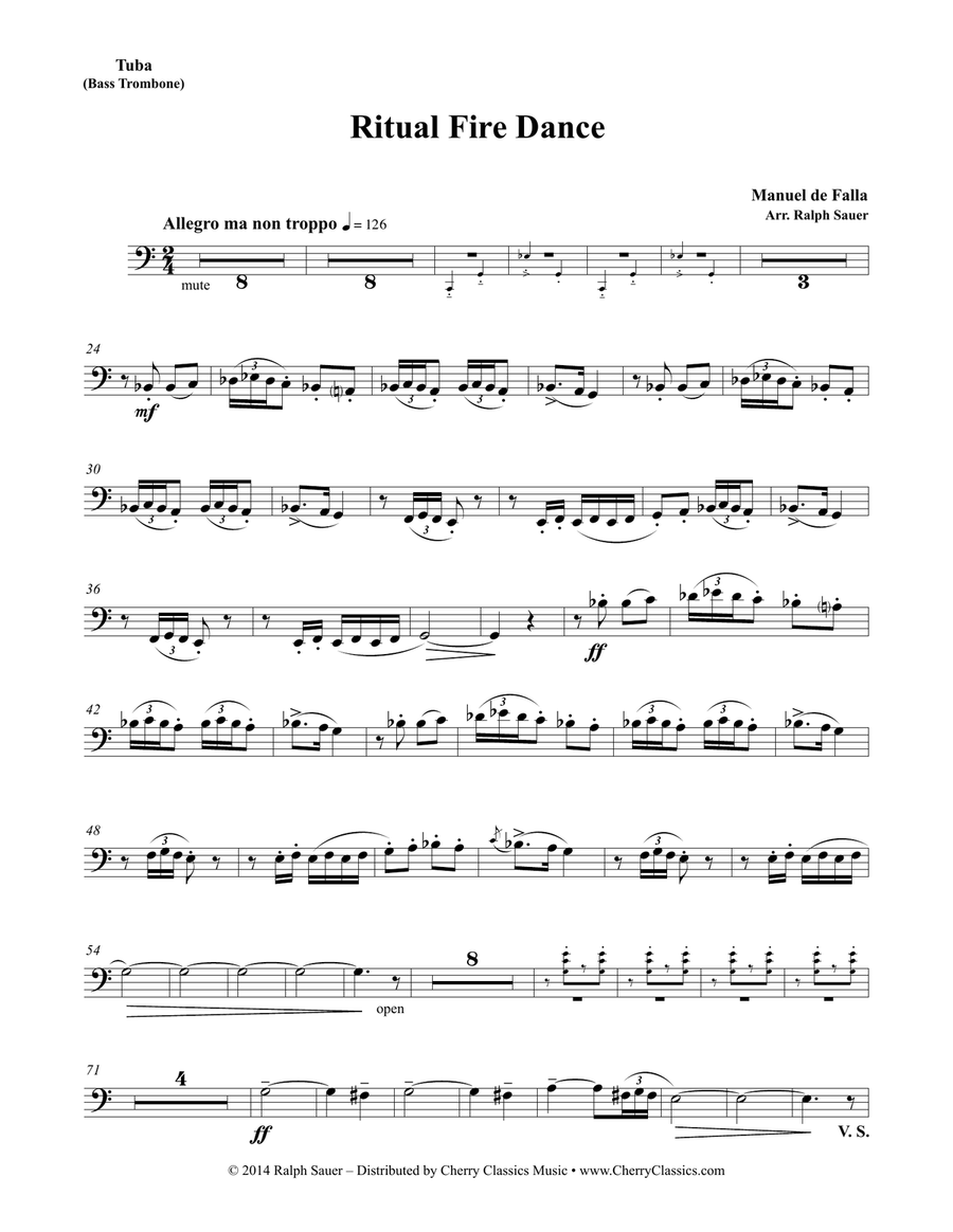 Ritual Fire Dance for Tuba or Bass Trombone & Piano Trombone scores gallery preview page 2