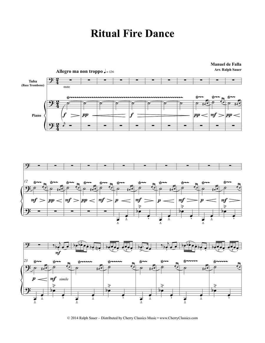 Ritual Fire Dance for Tuba or Bass Trombone & Piano Trombone scores gallery preview page 4