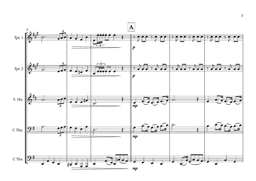 Ivorian (Côte d'Ivoire) National Anthem (Song of Abidjan L' Abidjanaise) for Classical Brass Quintet Brass Quintet scores gallery preview page 3