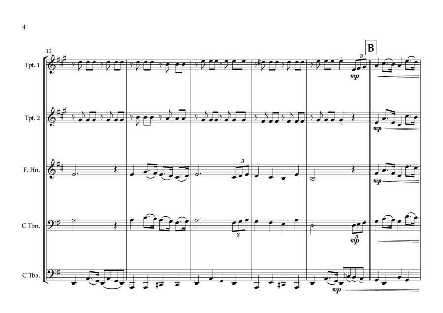 Ivorian (Côte d'Ivoire) National Anthem (Song of Abidjan L' Abidjanaise) for Classical Brass Quintet Brass Quintet scores gallery preview page 4