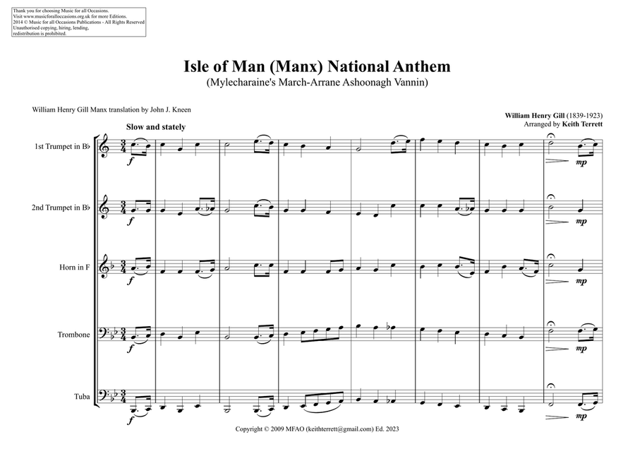 Isle of Man (Manx) National Anthem for Brass Quintet Brass Quintet scores gallery preview page 2