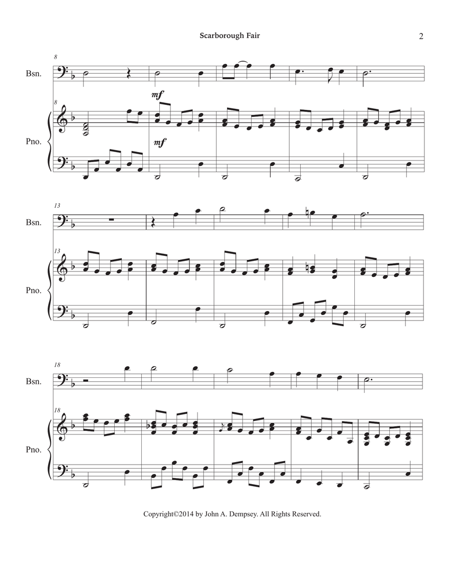 Scarborough Fair (Bassoon and Piano) Bassoon Solo scores gallery preview page 6