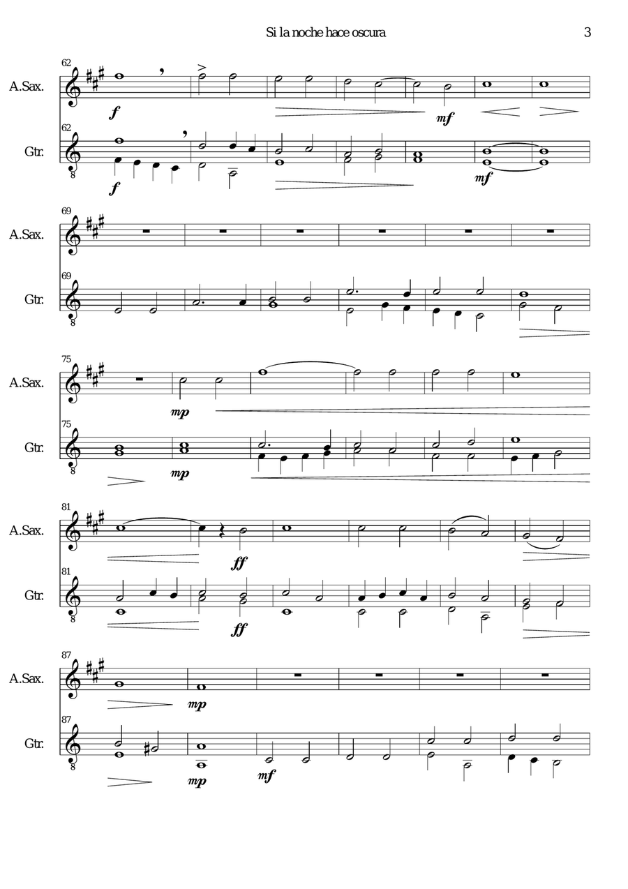 Si la noche hace oscura for alto saxophone and guitar Alto Saxophone scores gallery preview page 3