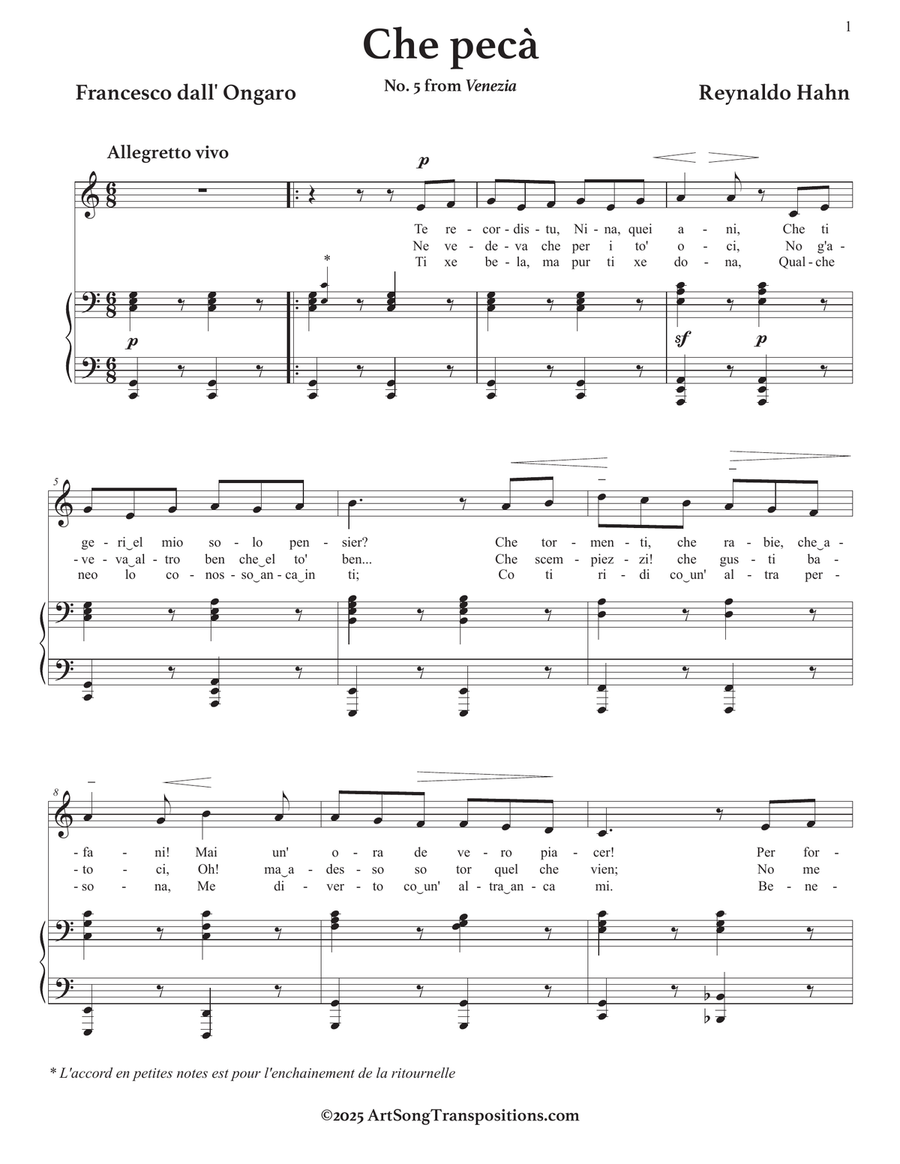 HAHN: Che pecà (transposed to C major) Piano, Vocal scores gallery preview page 2