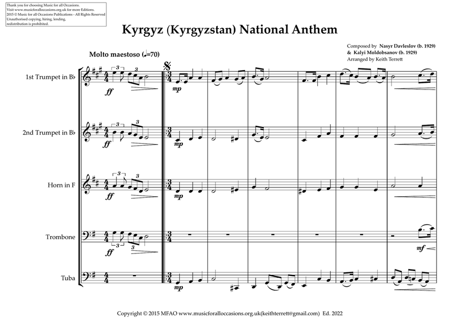 Kyrgyz (Kyrgyzstan) National Anthem for Brass Quintet Brass Quintet scores gallery preview page 2