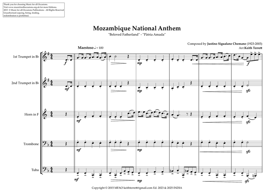 Mozambique National Anthem for Brass quintet Brass Quintet scores gallery preview page 2
