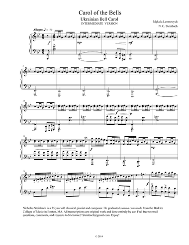Carol of the Bells - Intermediate Piano
