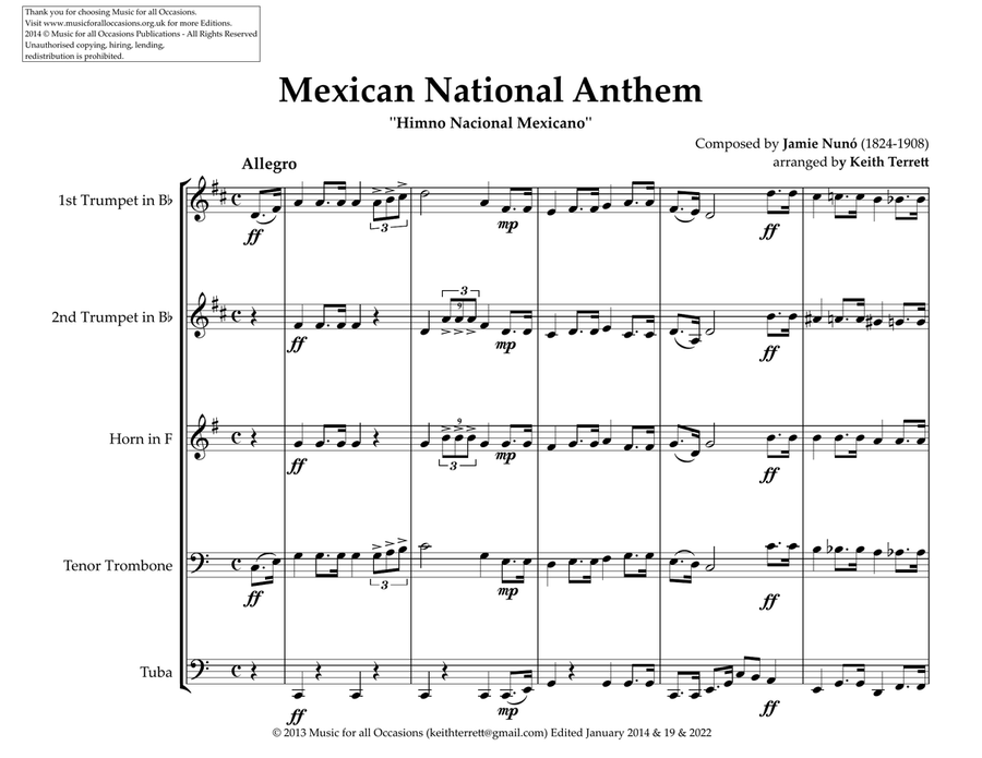 Mexican National Anthem for Brass Quintet (MFAO World National Anthem Series) Brass Quintet scores gallery preview page 2