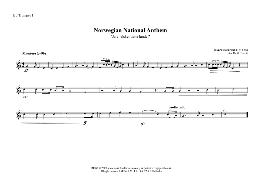 Norwegian National Anthem for Brass Quintet Brass Quintet scores gallery preview page 5