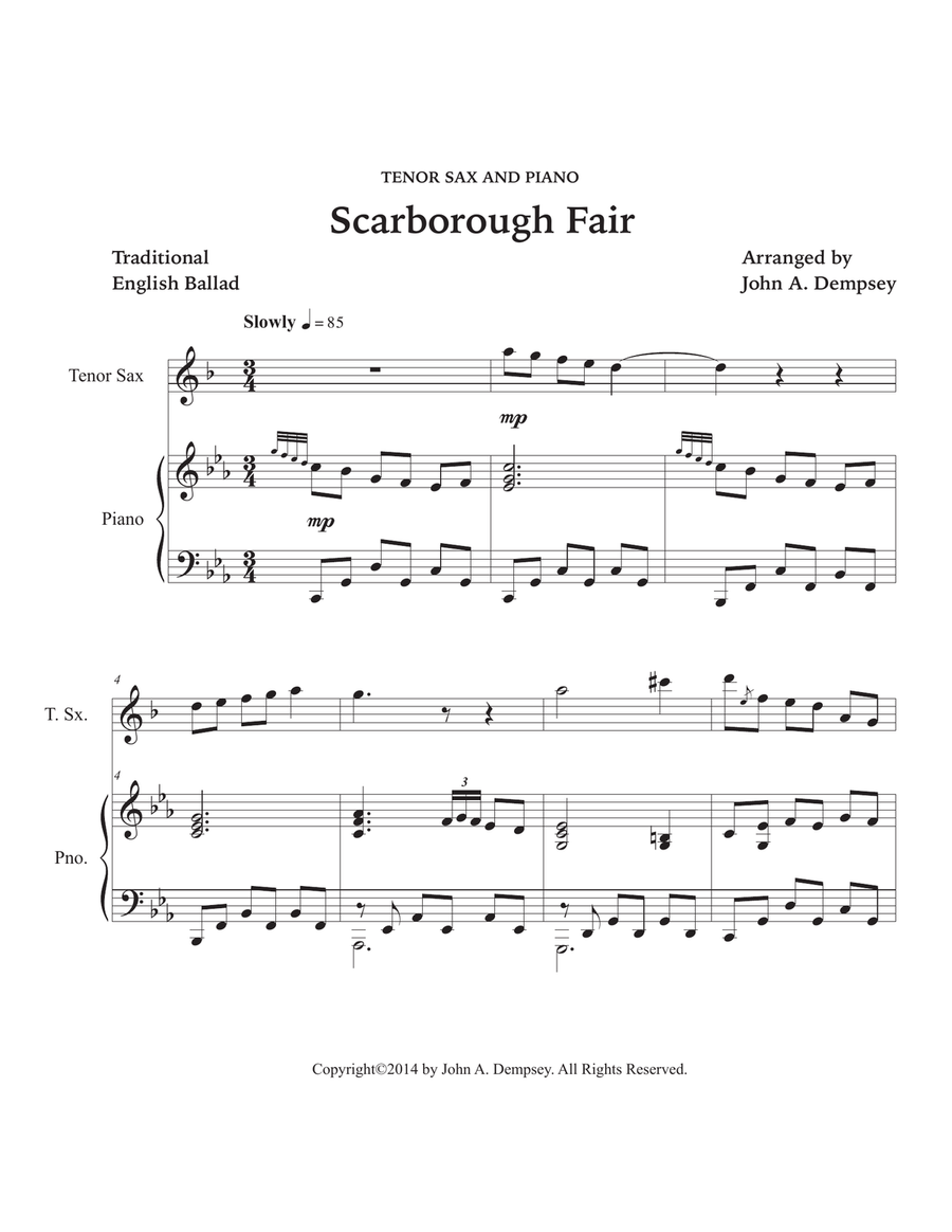 Scarborough Fair (Tenor Sax and Piano) Tenor Saxophone scores gallery preview page 5