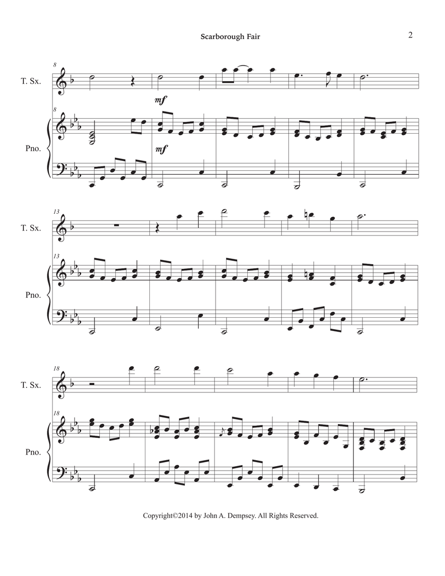 Scarborough Fair (Tenor Sax and Piano) Tenor Saxophone scores gallery preview page 6
