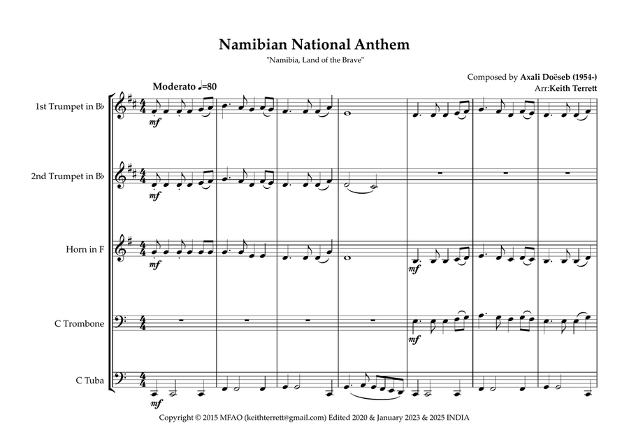 Namibian National Anthem for Brass Quintet Brass Quintet scores gallery preview page 2
