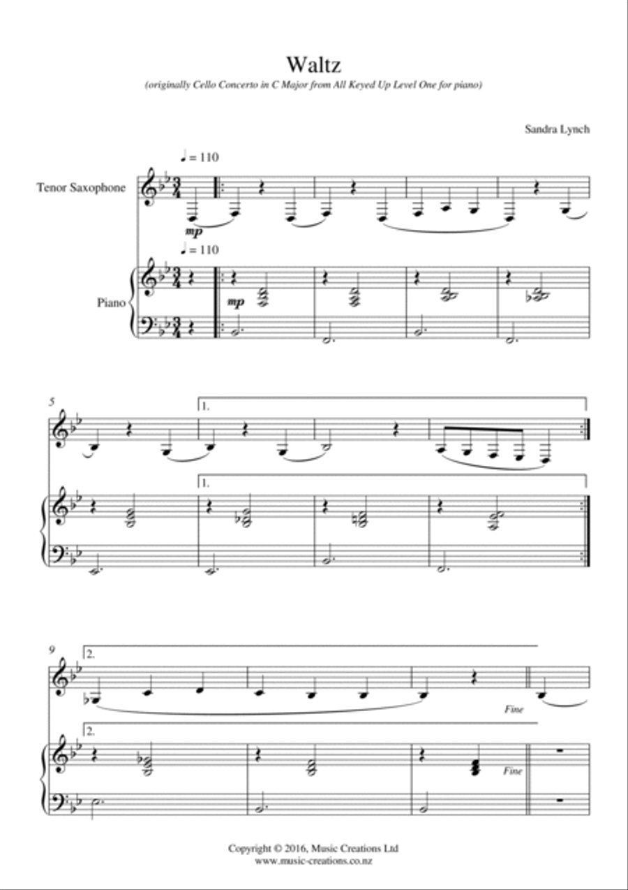 Waltz for Tenor Saxophone Woodwind Duet scores gallery preview page 3
