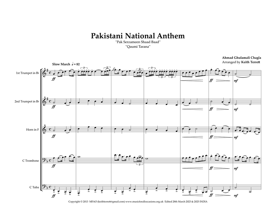 Pakistani National Anthem for Brass Quintet (World National Anthems Series) Brass Quintet scores gallery preview page 2
