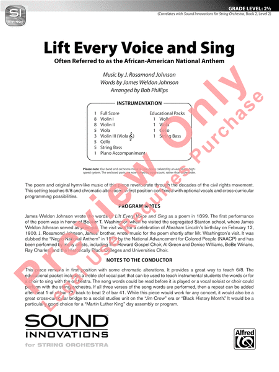 Lift Every Voice and Sing String Orchestra scores gallery preview page 2