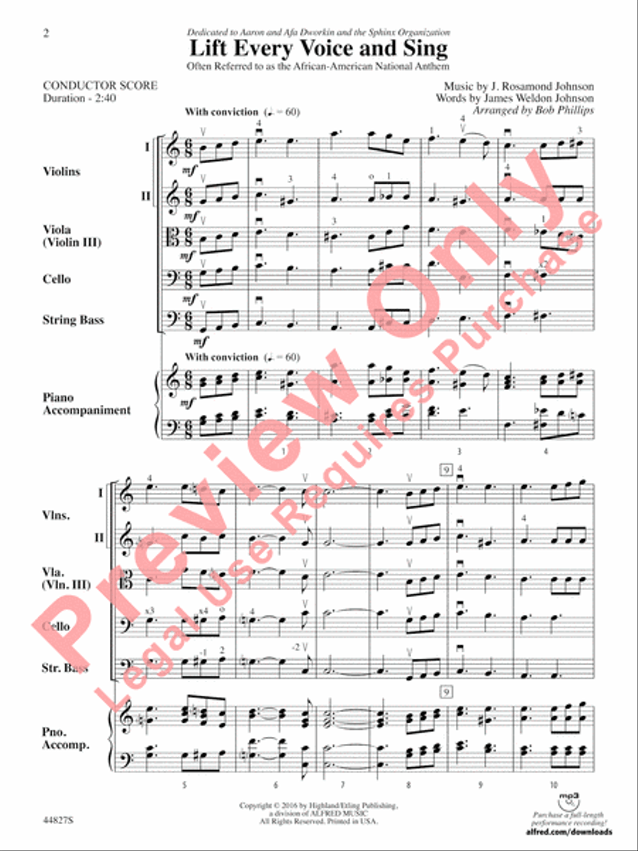 Lift Every Voice and Sing String Orchestra scores gallery preview page 3
