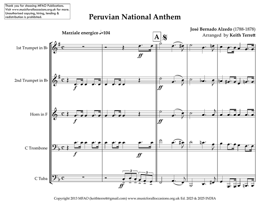 Peruvian National Anthem for Brass Quintet Brass Quintet scores gallery preview page 2