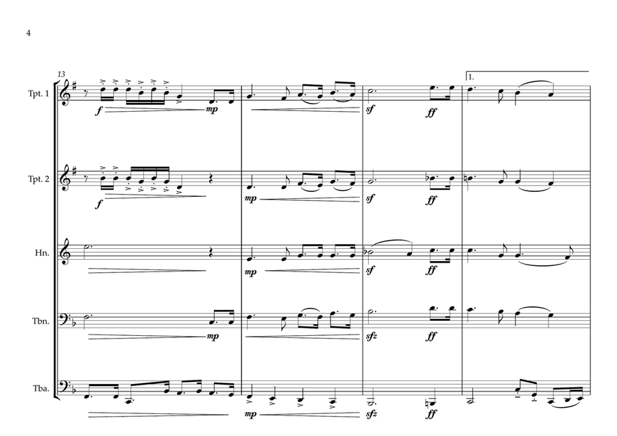 Papua New Guinea National Anthem ''O Arise all You Sons'' for Brass Quintet Brass Quintet scores gallery preview page 4