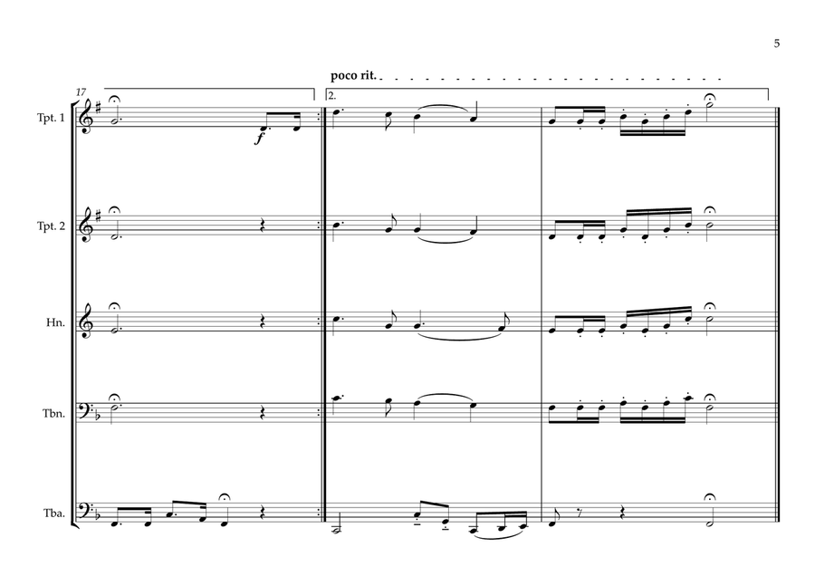 Papua New Guinea National Anthem ''O Arise all You Sons'' for Brass Quintet Brass Quintet scores gallery preview page 5