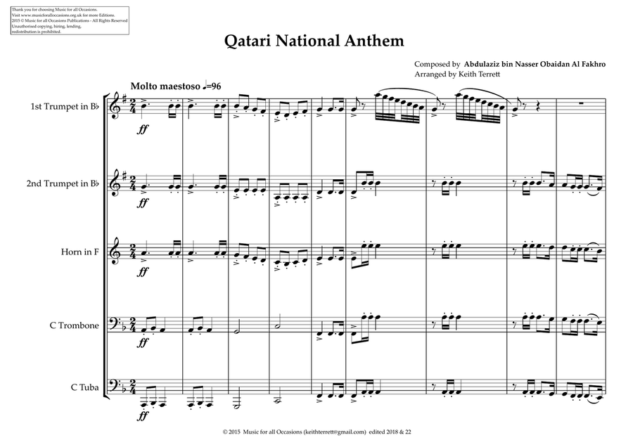 Qatari National Anthem as-Salam al-Amiri السلام الأميري‎ for Brass Quintet Brass Quintet scores gallery preview page 2