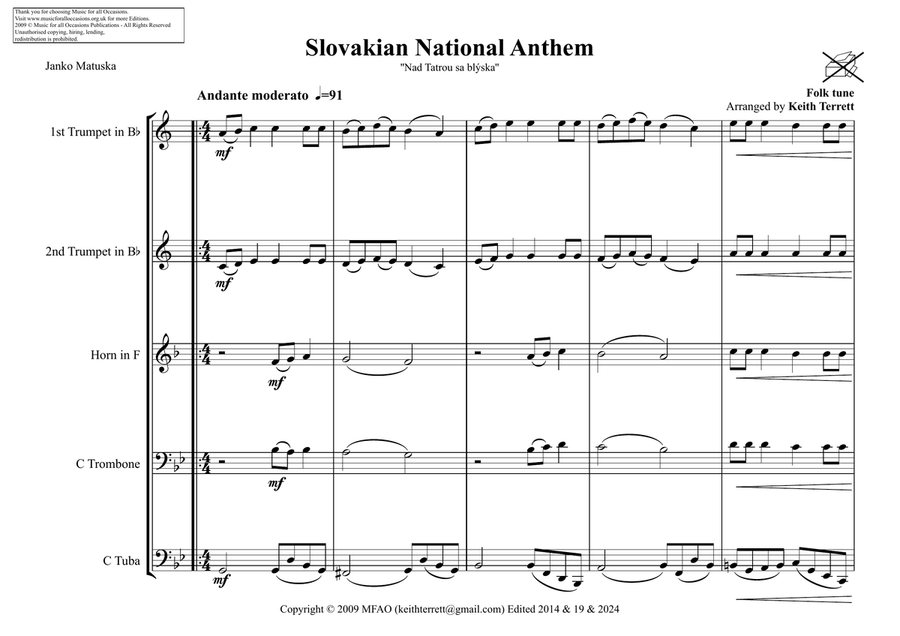 Slovakian National Anthem ''Nad Tatrou sa bl SA scores gallery preview page 2