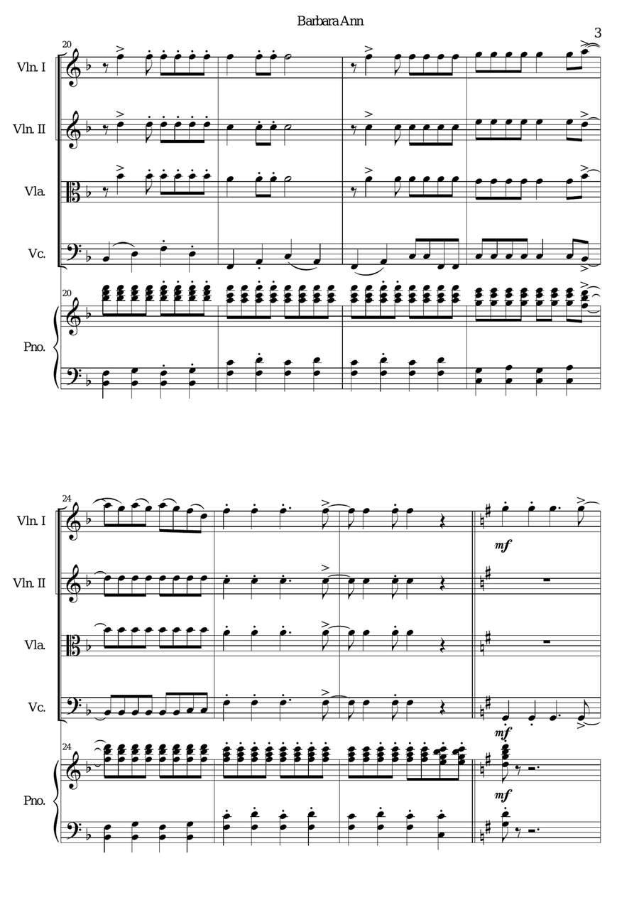 Barbara Ann Barbara Ann Piano Quintet scores gallery preview page 3