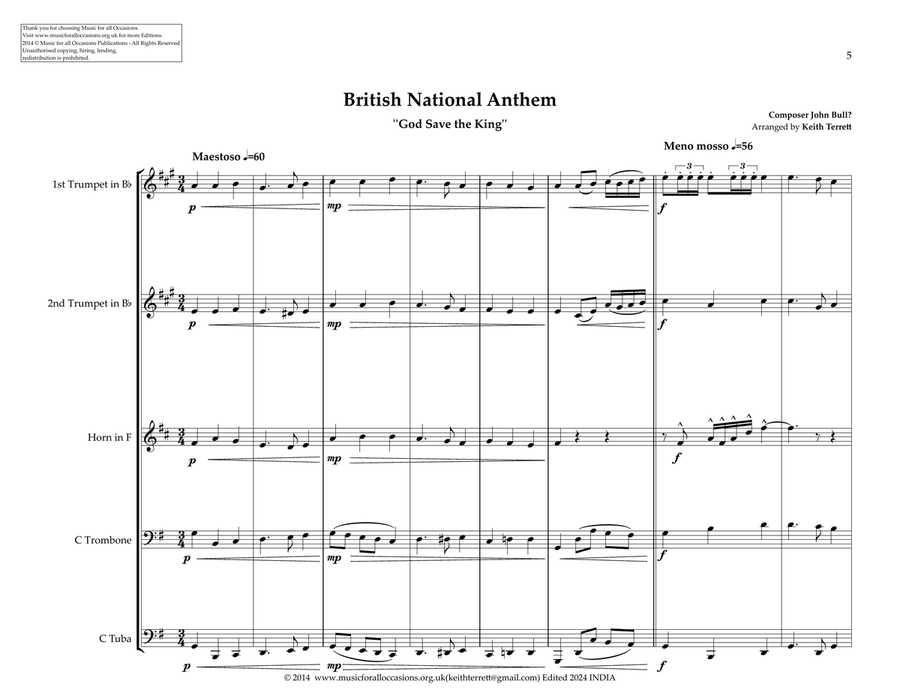 Turks & Caicos Islands Local Anthem for Brass Quintet. Brass Quintet scores gallery preview page 5