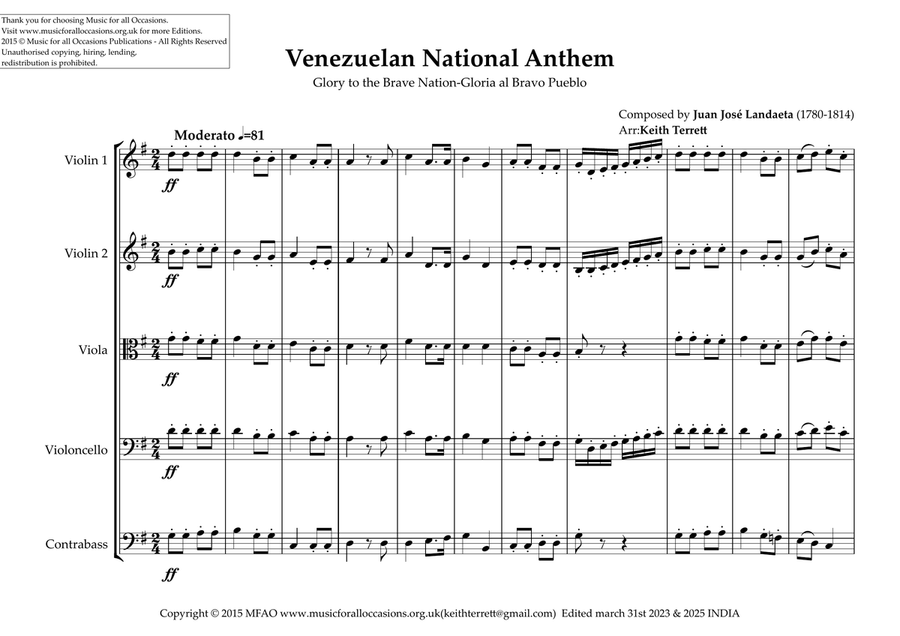 Venezuelan National Anthem ''Gloria al Bravo Pueblo'' for String Orchestra String Orchestra scores gallery preview page 2