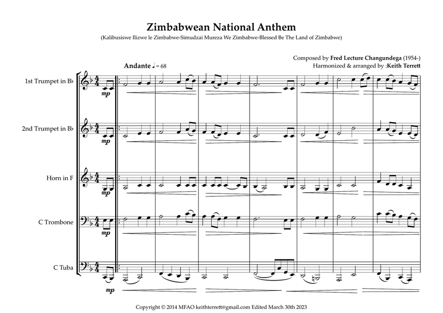 Zimbabwean National Anthem ''Kalibusiswe Ilizwe le Zimbabwe'' for Brass Quintet Brass Quintet scores gallery preview page 2