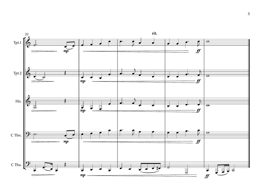 Grenadian National Anthem ''Hail! Grenada'' for Brass Quintet Brass Quintet scores gallery preview page 5
