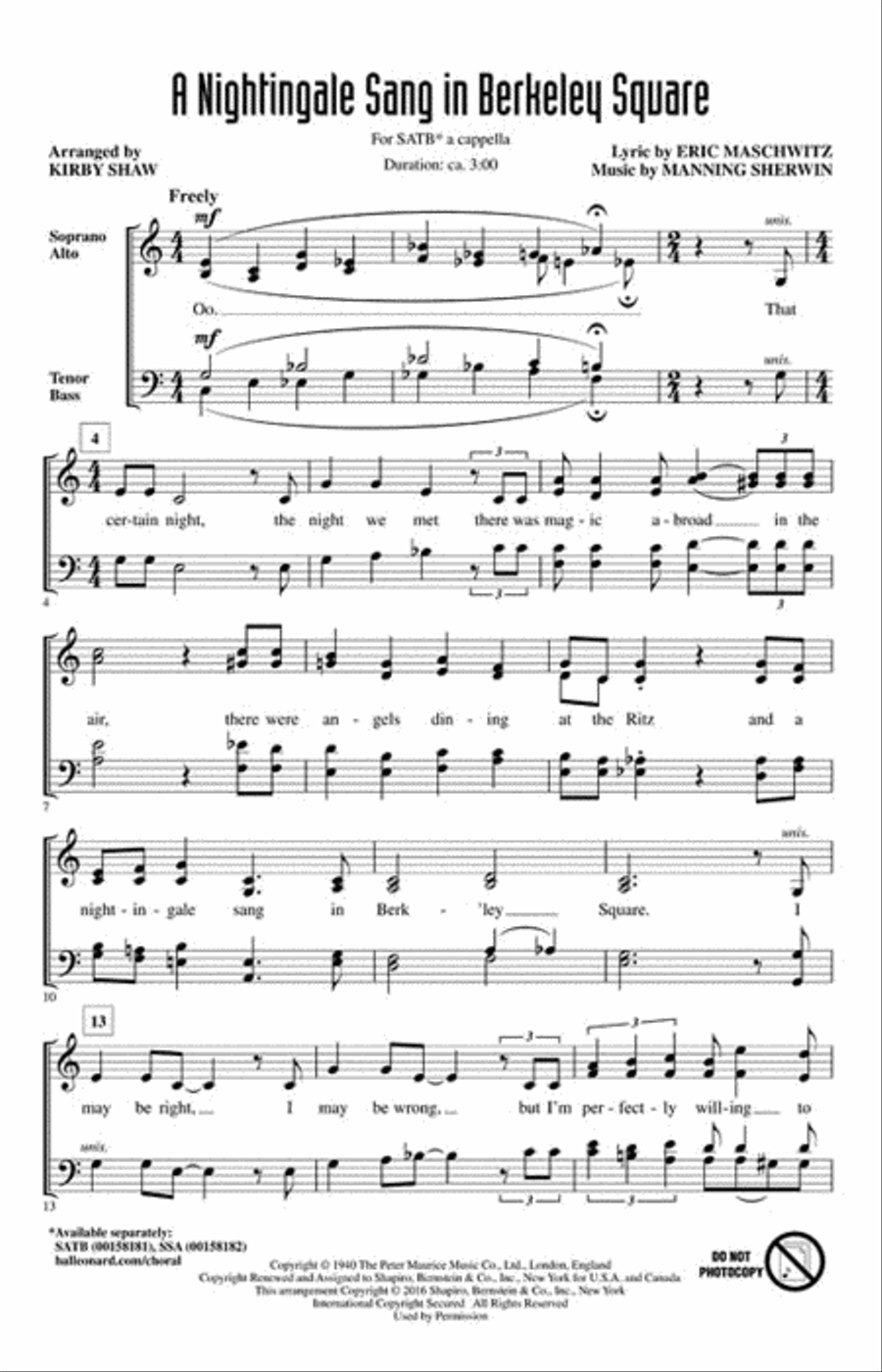 A Nightingale Sang in Berkeley Square 4-Part scores gallery preview page 2