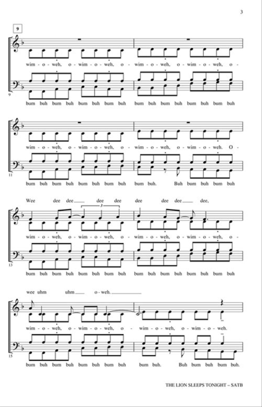 The Lion Sleeps Tonight The Lion Sleeps Tonight 4-Part scores gallery preview page 3