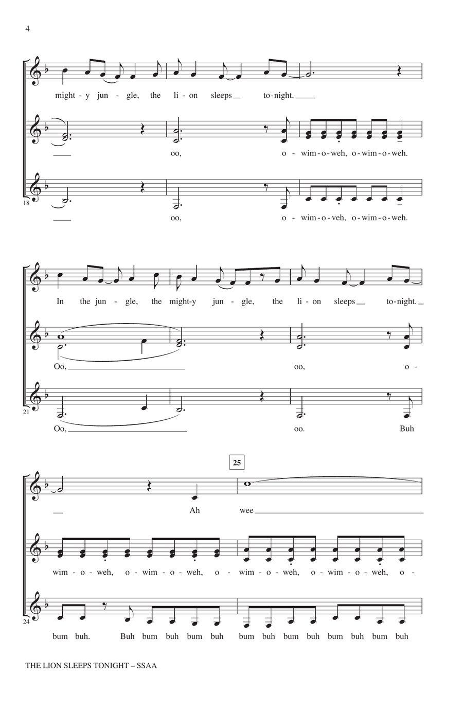 The Lion Sleeps Tonight (arr. Kirby Shaw) SSAA scores gallery preview page 3