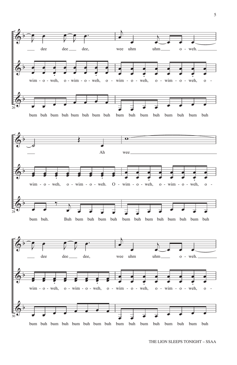 The Lion Sleeps Tonight (arr. Kirby Shaw) SSAA scores gallery preview page 4