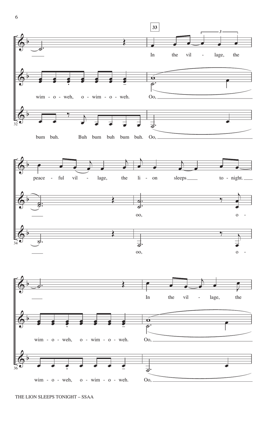 The Lion Sleeps Tonight (arr. Kirby Shaw) SSAA scores gallery preview page 5
