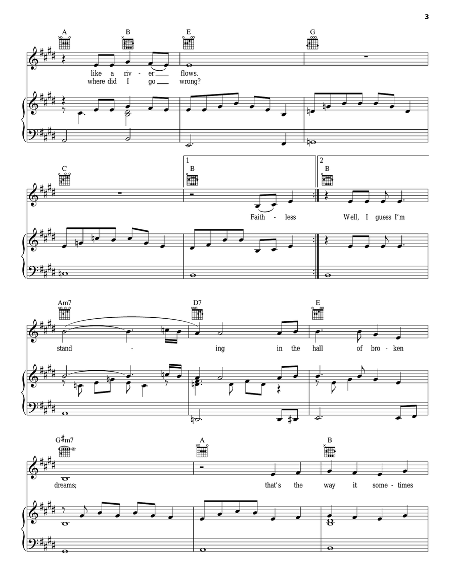 Faithless Love Faithless Love Piano, Vocal, Guitar scores gallery preview page 3