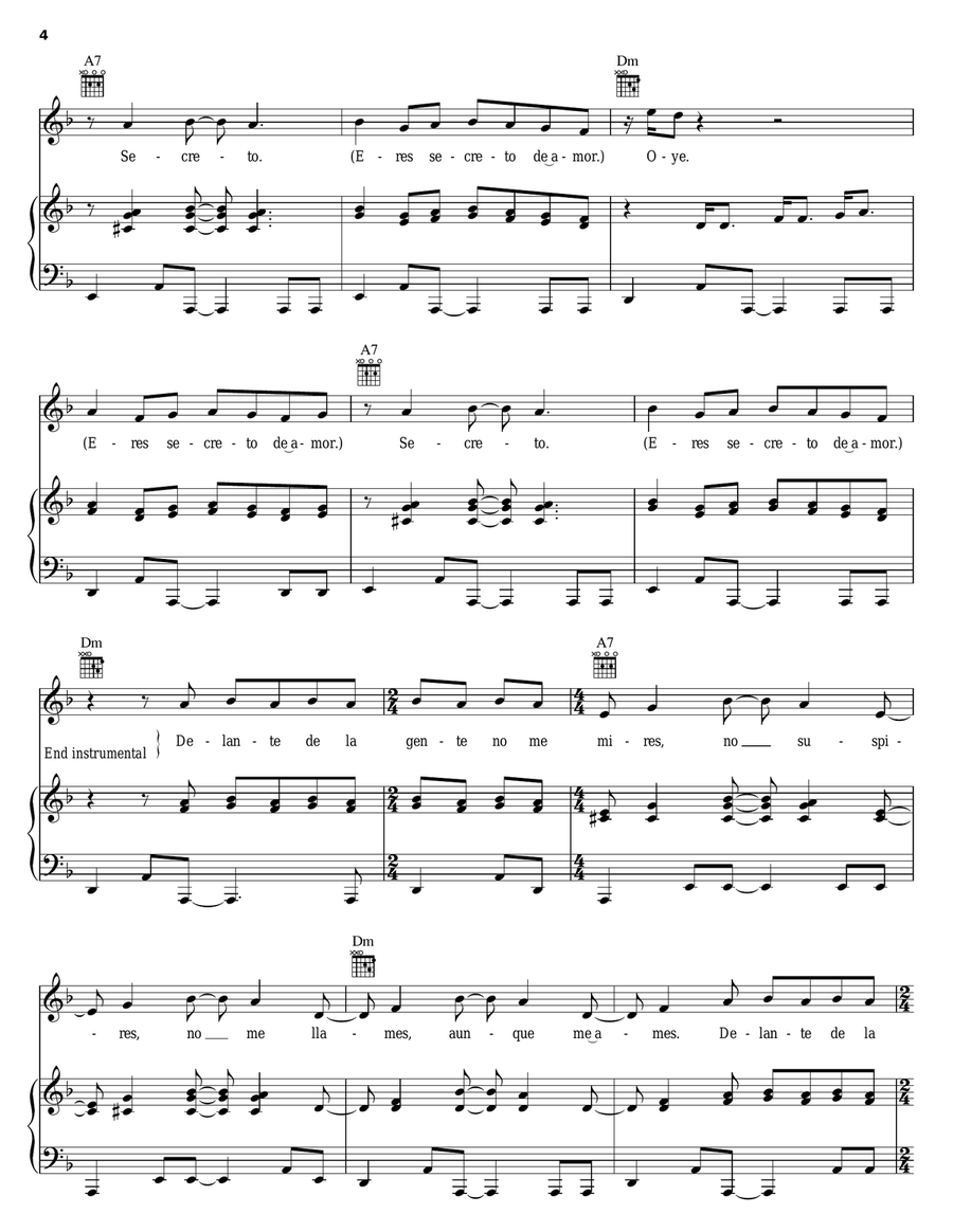 Secreto De Amor Secreto De Amor Piano, Vocal, Guitar scores gallery preview page 4