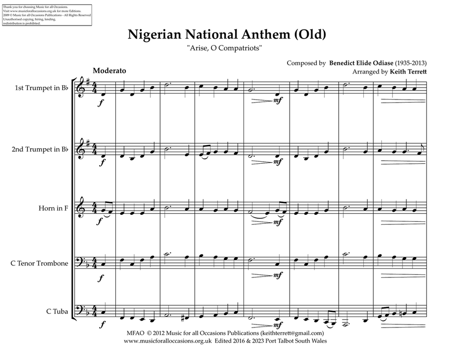 Nigerian National Anthem for Brass Quintet (Old & New) Brass Quintet scores gallery preview page 2
