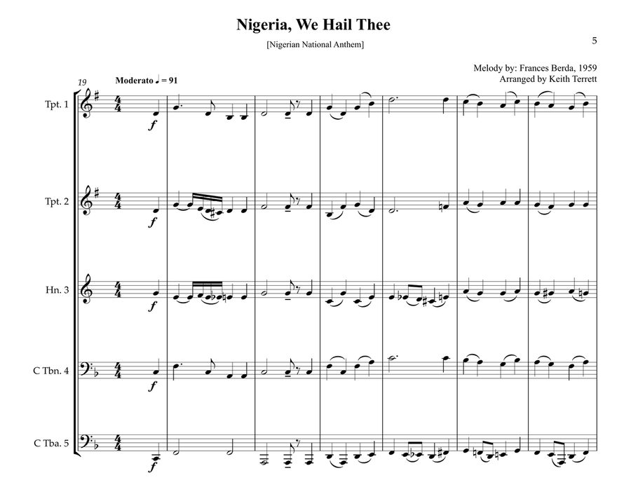 Nigerian National Anthem for Brass Quintet (Old & New) Brass Quintet scores gallery preview page 5