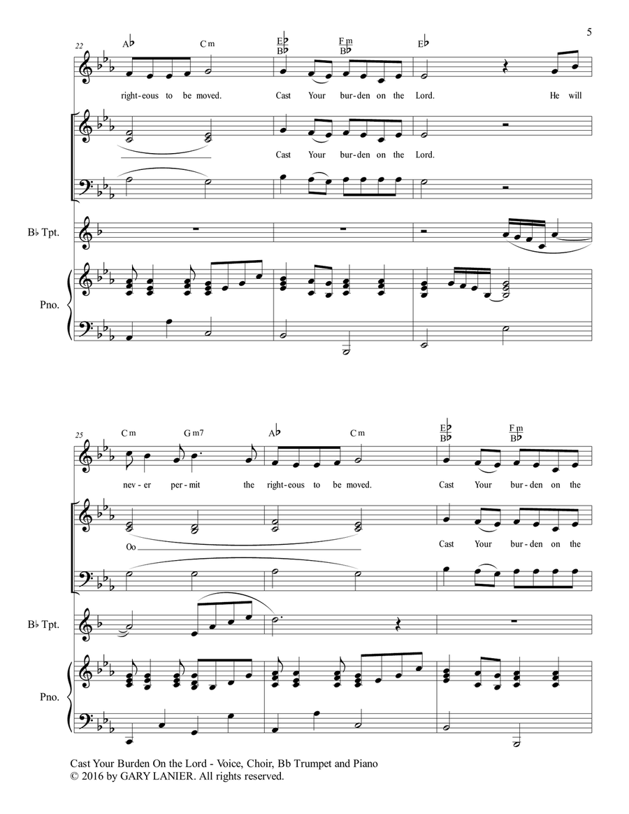Gary Lanier: CAST YOUR BURDEN ON THE LORD (Worship - For Voice, Choir, Bb Trumpet and Piano with Par Choir scores gallery preview page 6