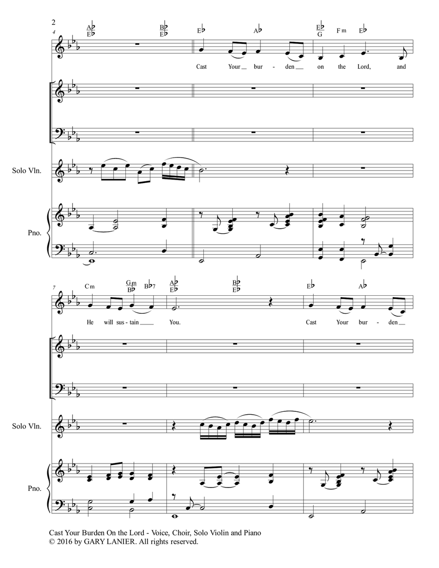 Gary Lanier: CAST YOUR BURDEN ON THE LORD (Worship - For Voice, Choir, Violin and Piano with Parts) Choir scores gallery preview page 3
