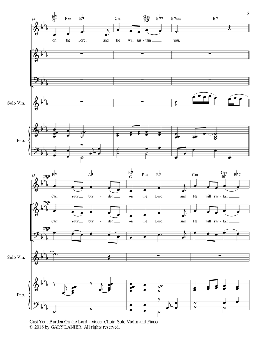 Gary Lanier: CAST YOUR BURDEN ON THE LORD (Worship - For Voice, Choir, Violin and Piano with Parts) Choir scores gallery preview page 4