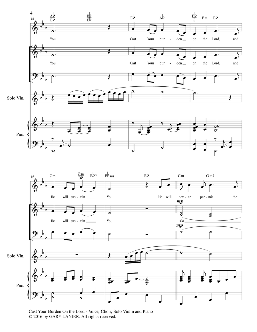 Gary Lanier: CAST YOUR BURDEN ON THE LORD (Worship - For Voice, Choir, Violin and Piano with Parts) Choir scores gallery preview page 5