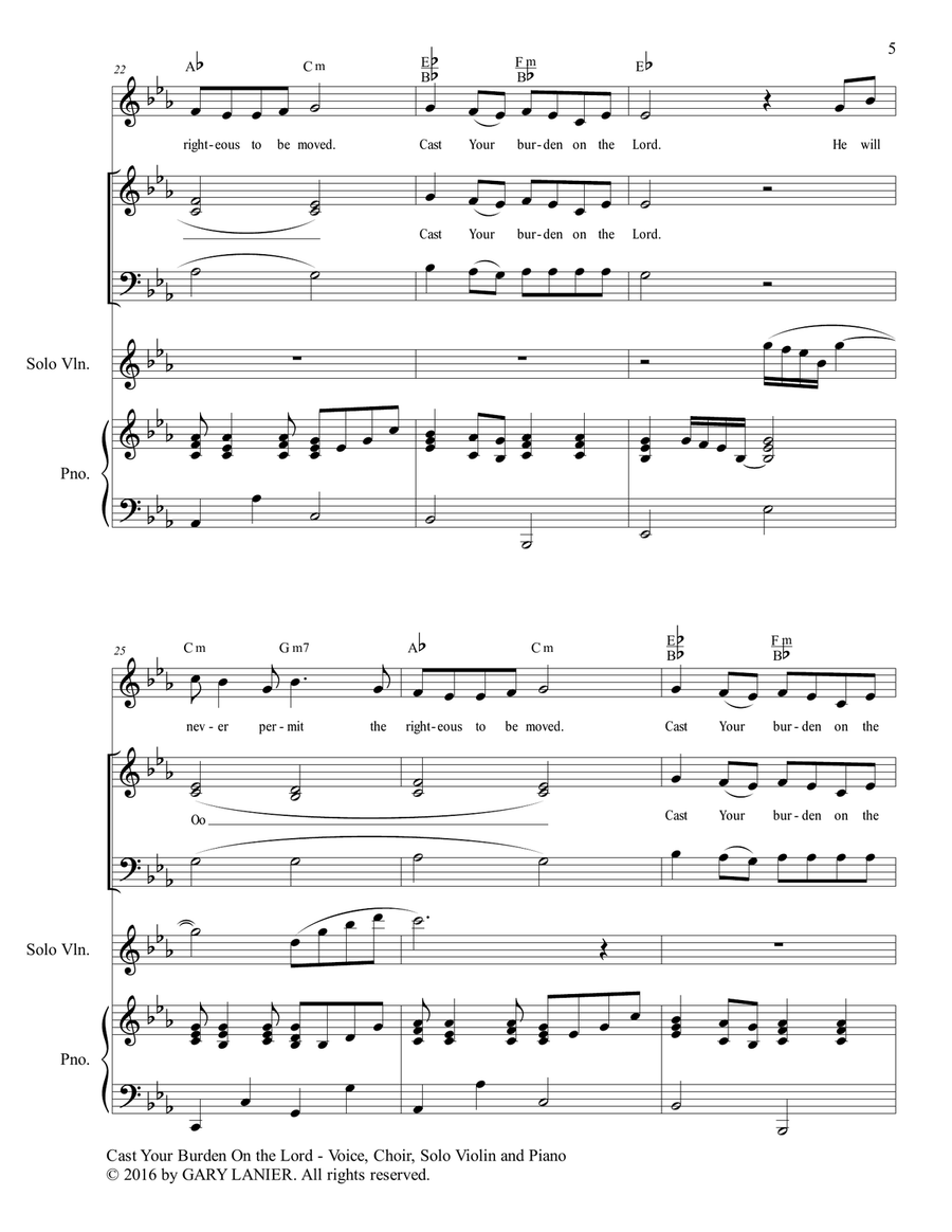 Gary Lanier: CAST YOUR BURDEN ON THE LORD (Worship - For Voice, Choir, Violin and Piano with Parts) Choir scores gallery preview page 6
