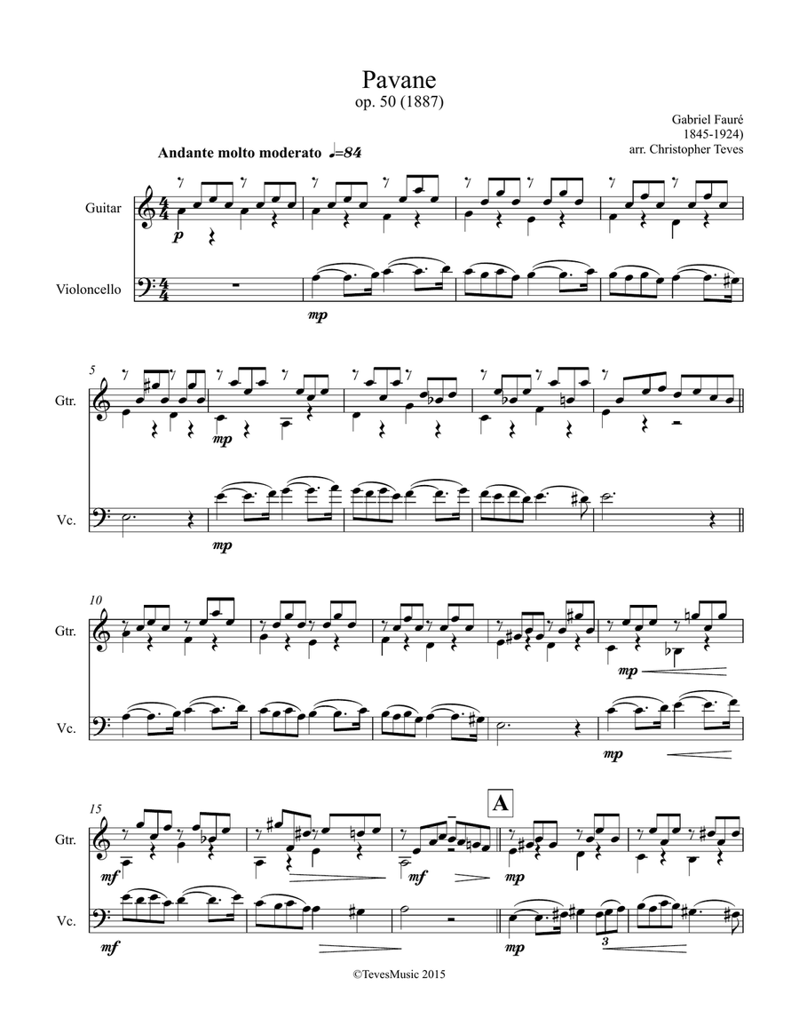 Pavane, op 50, cello and guitar String Duet scores gallery preview page 2